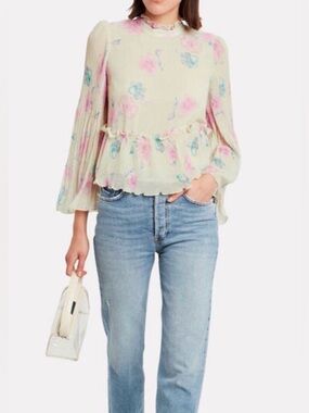 Ganni Cream Blouse with Pink & Blue Floral Print